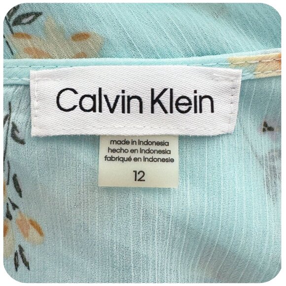 Calvin Klein Tiered Chiffon Midi Dress in Aqua Floral Boho Feminine Women's 12 - Picture 3 of 10